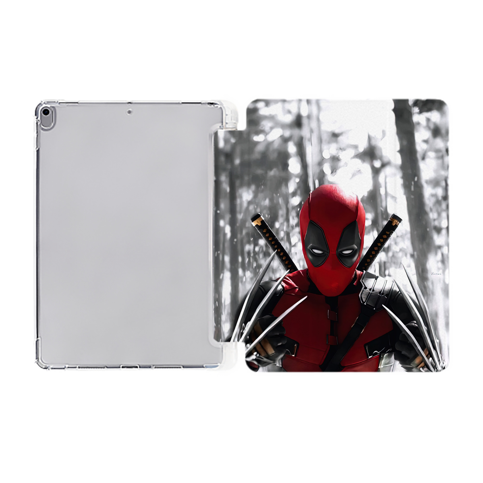 （画像用） Deadpool デッドプール IPad ケース ペン収納付き 三つ折りスタンド PUレザー×シリコン 対応機種9.5/10.5/10.9インチ